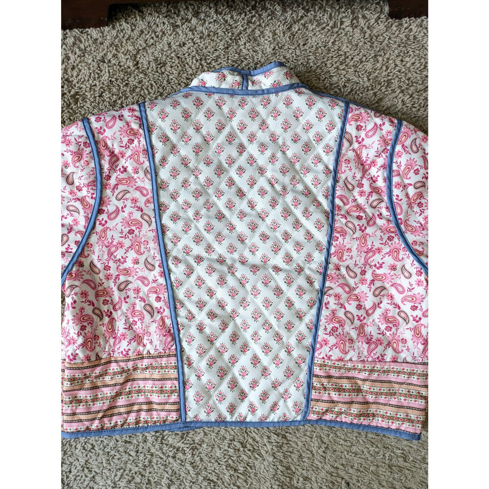 Reversible Quilted Jacket Womens M/L Pink-Blue Floral Paisley Whimsical Cottage - Picture 8 of 12